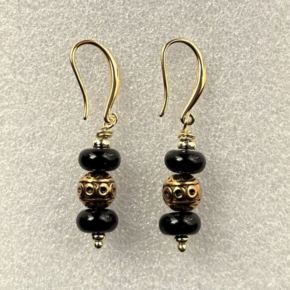 New NATURAL BLACK ONYX GEMSTONE Earrings - Picture 2 of 3